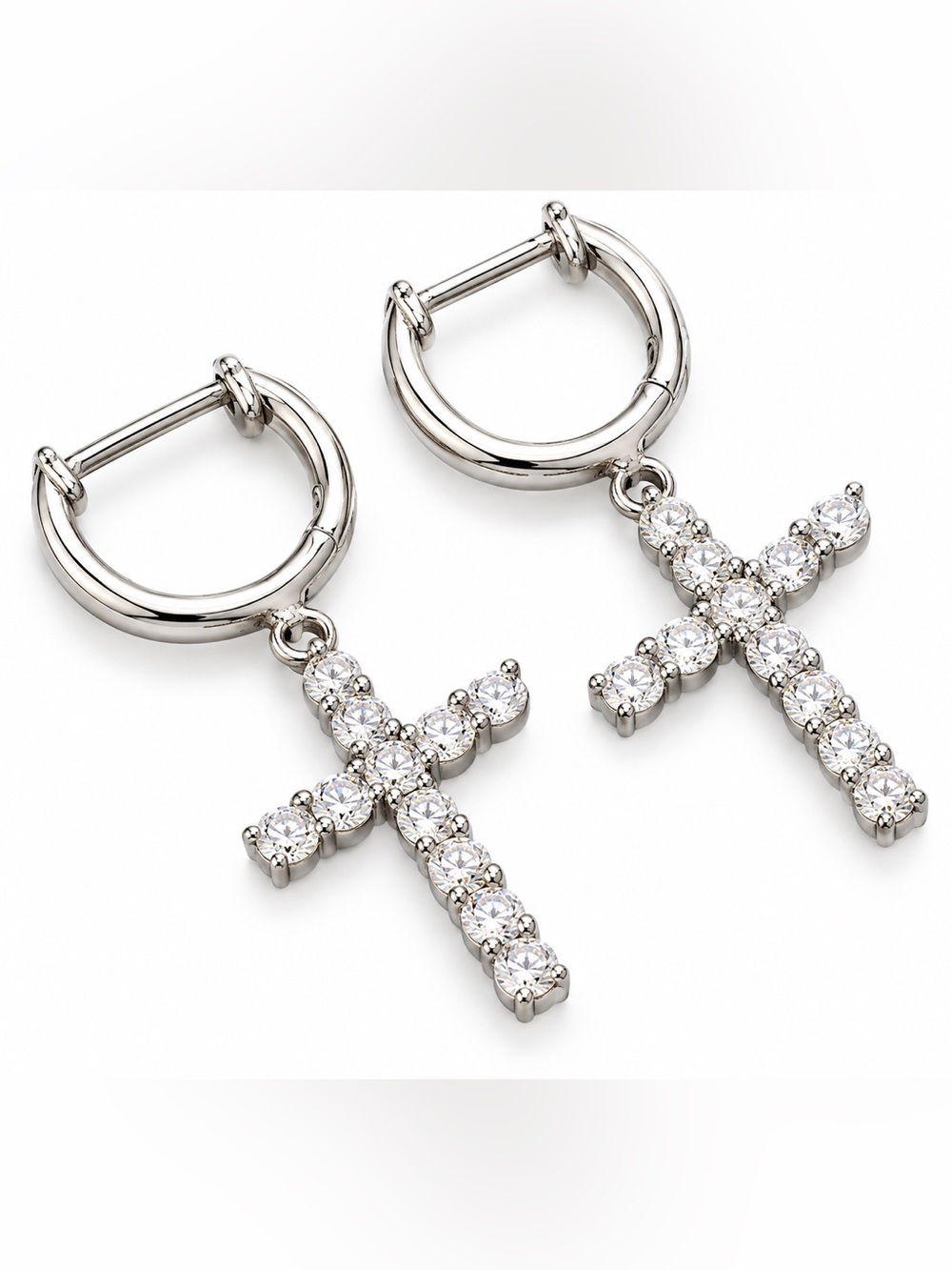 Moissanite Diamond 925 Sterling‎ Silver Cross dangle Hoop Earrings